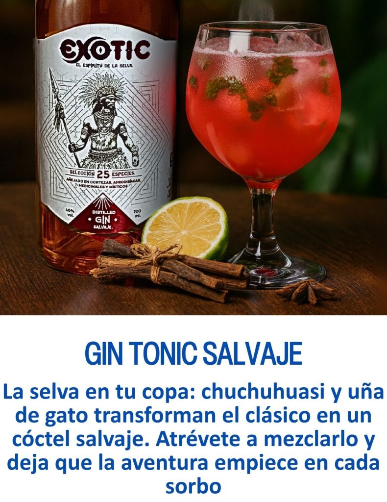 receta gin tonic fruta con el licor destilado gin umami y licor de cortezas frutas marca exotic