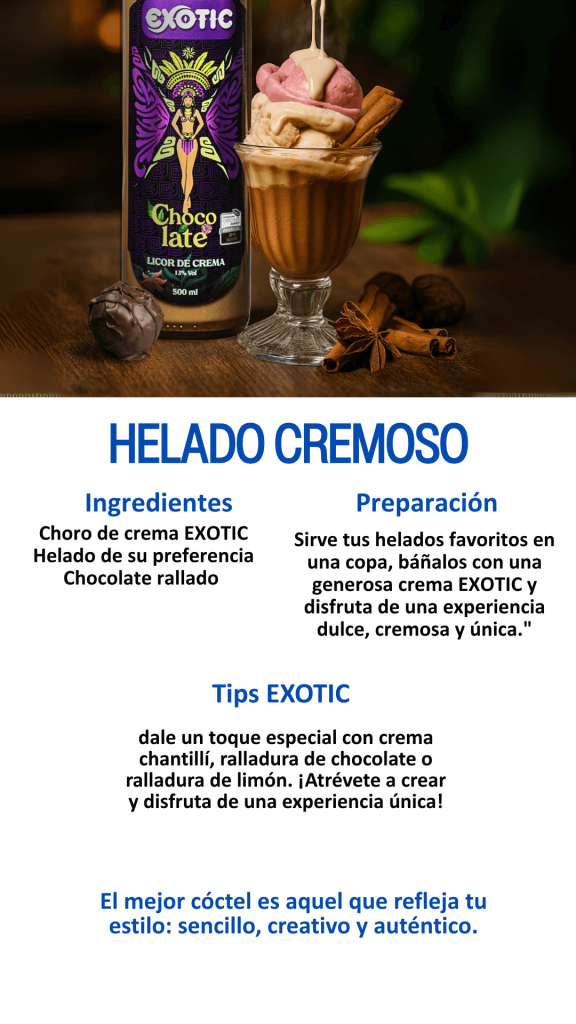 receta helado cremoso con el licor crema de chocolate marca exotic