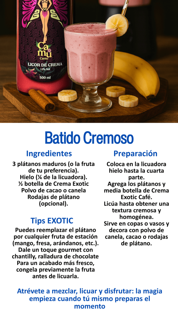 03 receta batido selvatico con el licor crema camu camu marca exotic