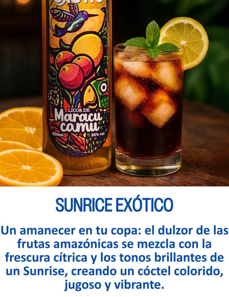 receta sunrice exotico con el licor macerado de la selva maracucamu marca exotic