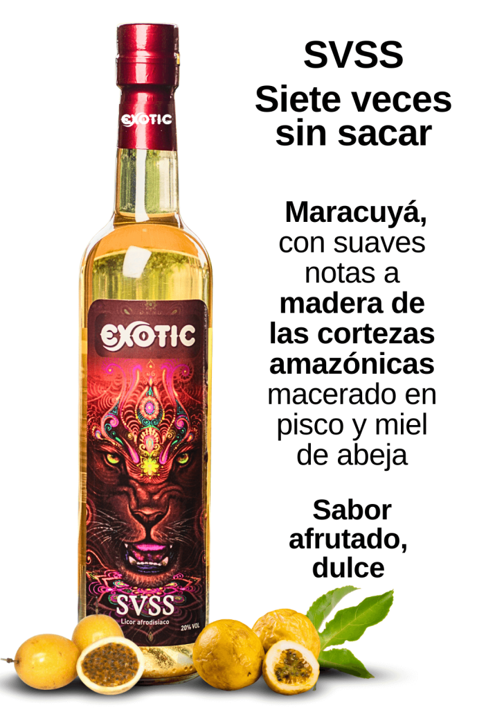 Licores afrodisiacos o macerados como svss, 7 raíces, maracu camu y rose amazónico marca exotic