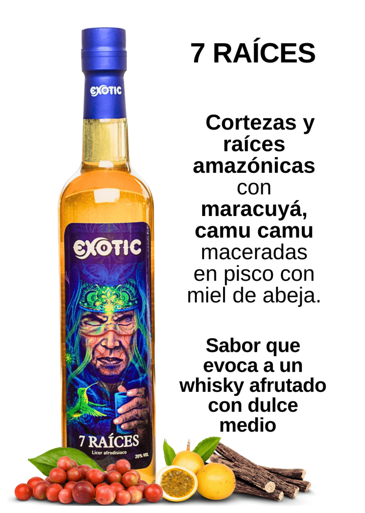 Licores afrodisiacos o macerados como svss, 7 raíces, maracu camu y rose amazónico marca exotic