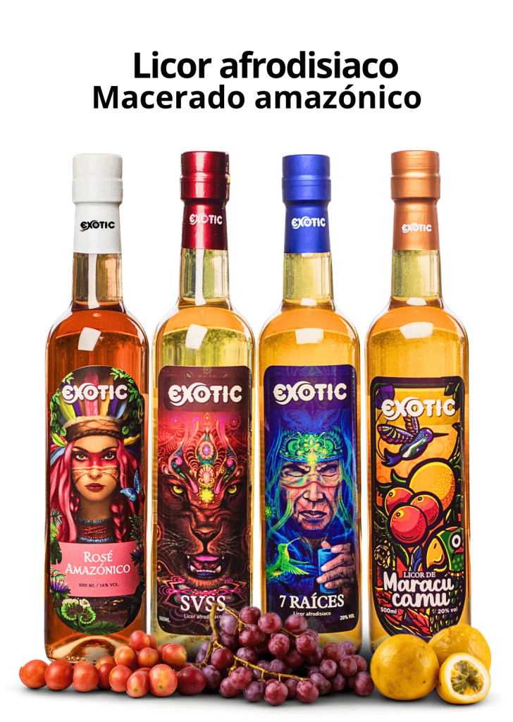 Licores afrodisiacos o macerados como svss, 7 raíces, maracu camu y rose amazónico marca exotic
