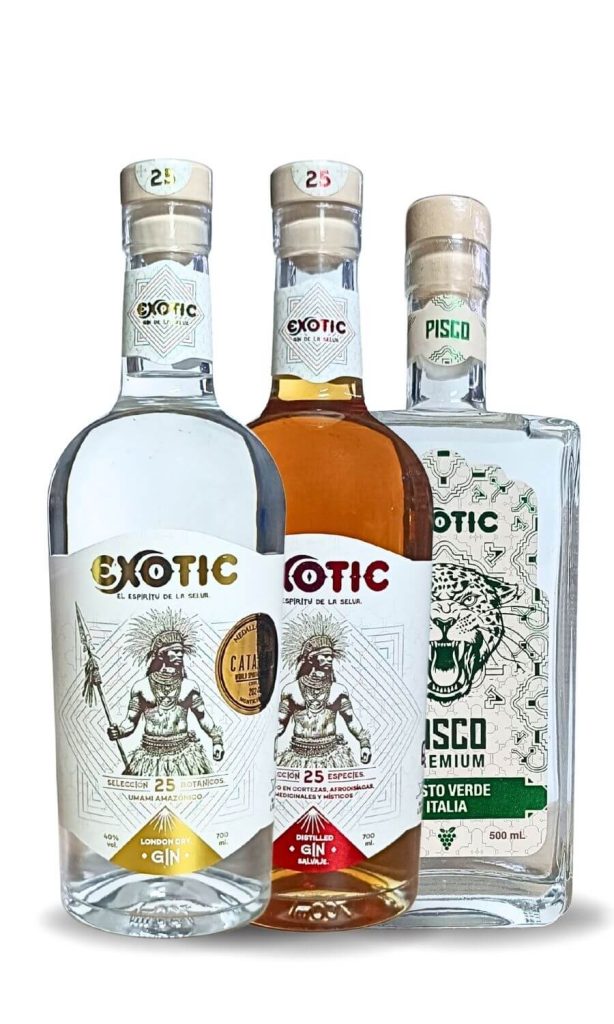 Gin amazónico umami y salvaje marca exotic, medalla de oro catador world spirits awards 2024
