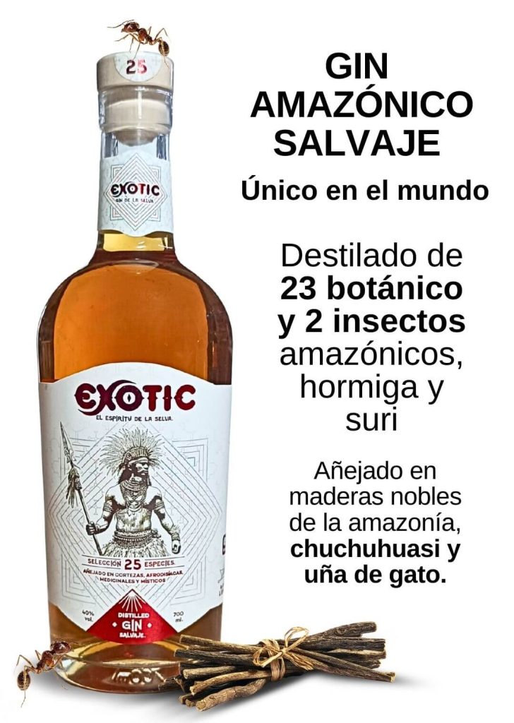 Gin amazónico umami y salvaje marca exotic, medalla de oro catador world spirits awards 2024