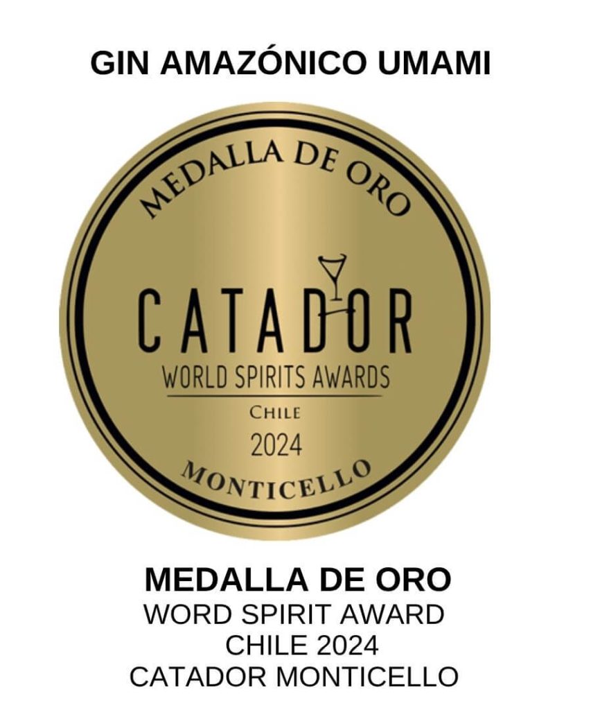 Gin amazónico umami y salvaje marca exotic, medalla de oro catador world spirits awards 2024
